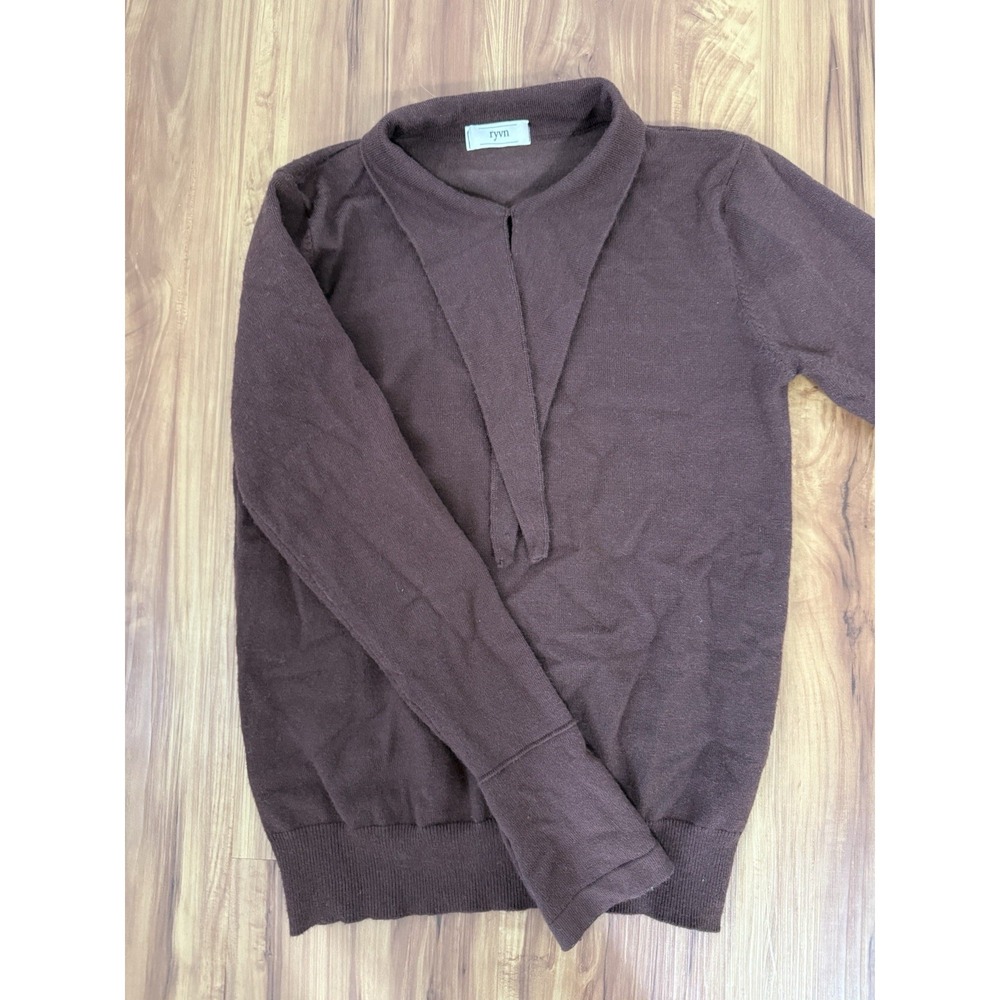 Ryvn Dark Brown Collar Cotton Blend Sweater Preppy Office Academia Small - Picture 7 of 8